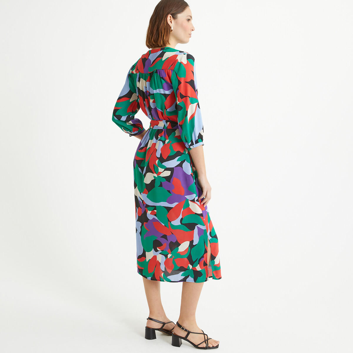 ANNE WEYBURN<br>Vestido florido, estampa floral, comprimento midi 3/4