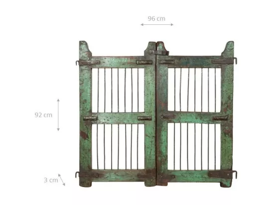 BISCOTTINI Portail - Bois Massif et Fer Finition Antique - Clôture en Fer - Portail en Métal - Porte Décorative - Portail d'Entrée - Clôture en Bois - Intérieur et Extérieur - 96x6x92cm