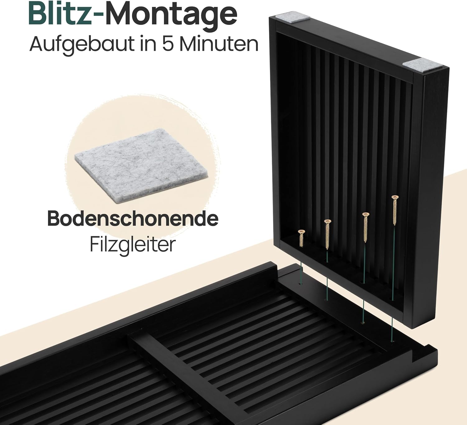 Sitzbank aus Bambus Schwarz – stabile Holzbank ohne Lehne für Flur, Bad, Küche, Esszimmer oder Schlafzimmer – kleine Sitzbank Holz 90x33x43 cm – bis 250kg belastbar