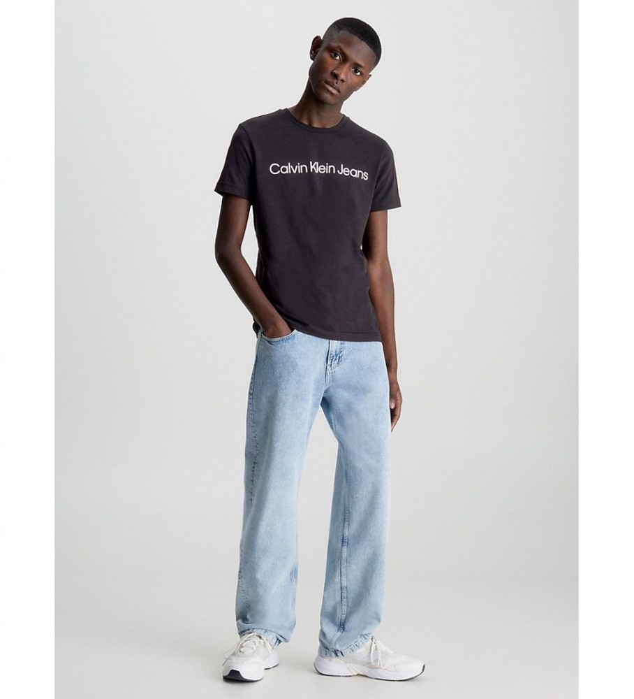 Camiseta Calvin Klein Jeans Slim de algodão orgânico com logo preto