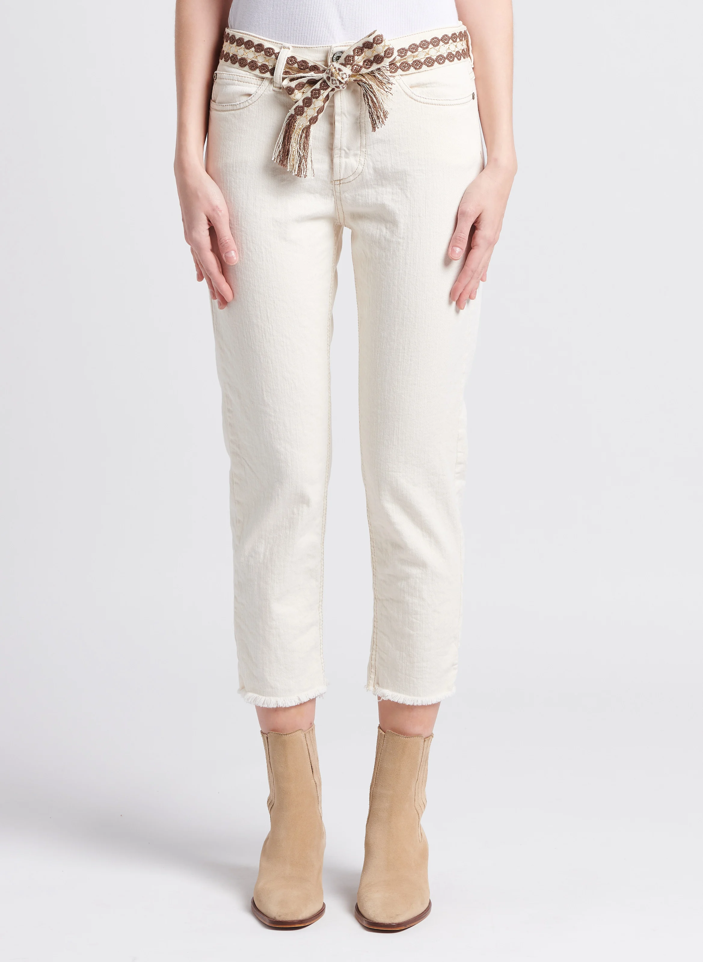 Pantalon carotte en coton mélangé | Blanc