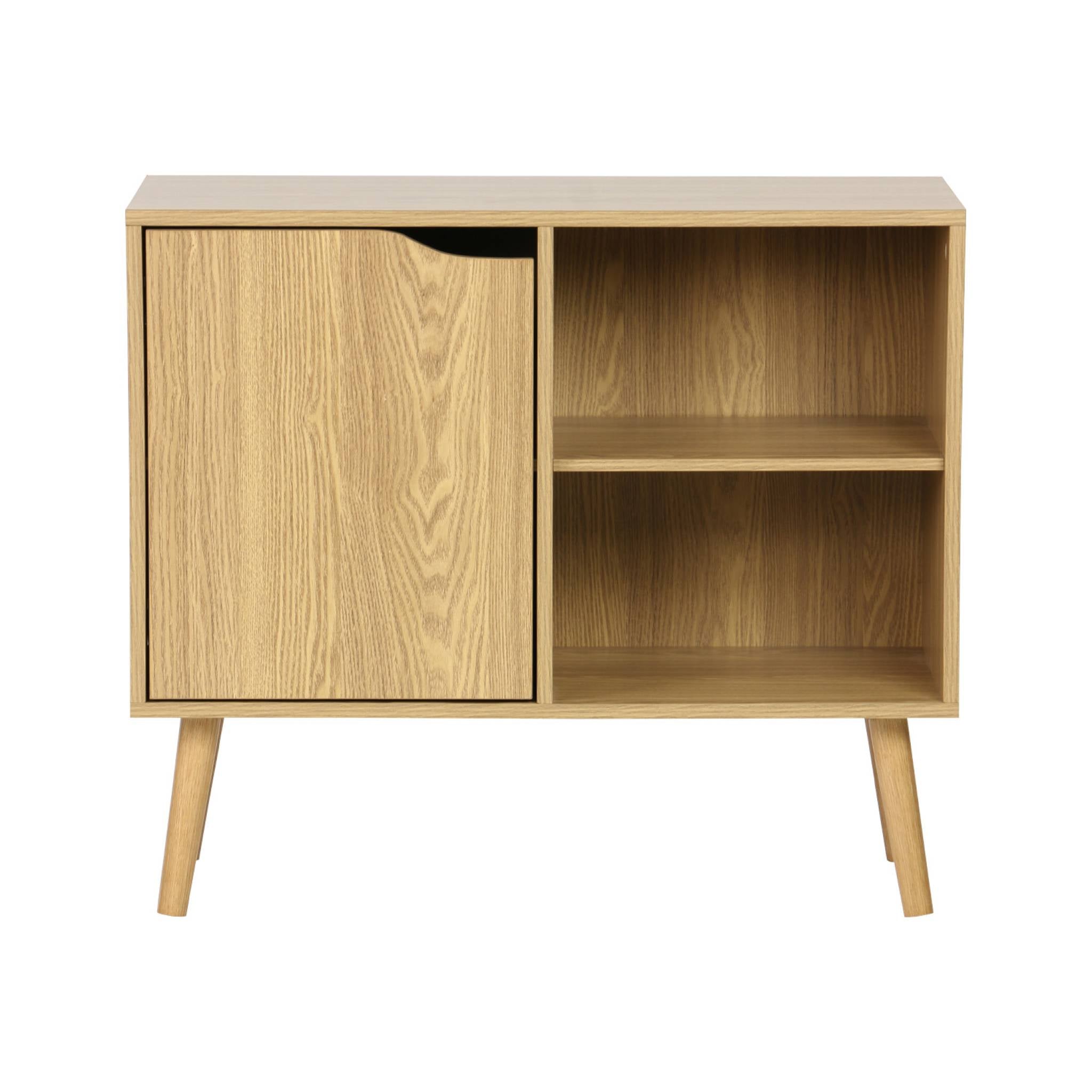 sweeek - Dressoir met walnoothout decor 1 deur, 2 planken, 80cm