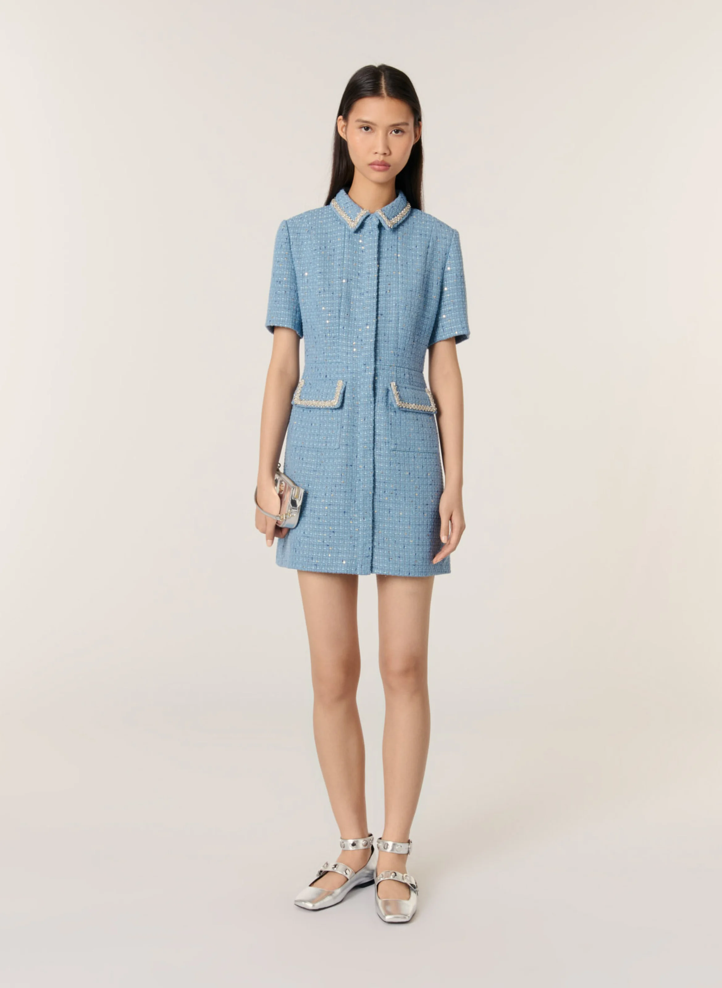 Robe courte en tweed | Bleu