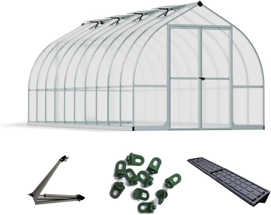 Palram-Canopia Aluminium Gewächshaus Bella 820 | 601x244 cm | Zwiebelform | 6 mm Polycarbonat-Doppelstegpaneele | Inkl. Zubehörset | UV-beständig & wetterfest | Mit Doppelflügeltür & 4 Dachfenstern