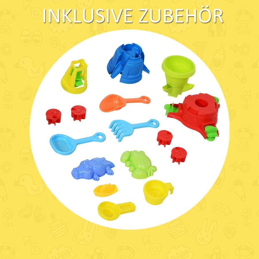 HOMCOM Kinder Sandkastentisch mit 21-tlg. Zubehör blau, gelb