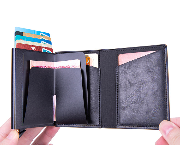 Apple AirTag Wallet Mini Kreditkarten Portemonnaie Leder Geldbörse mit Kartenauswurf-Mechanismus für 10 Karten - Dunkelbraun