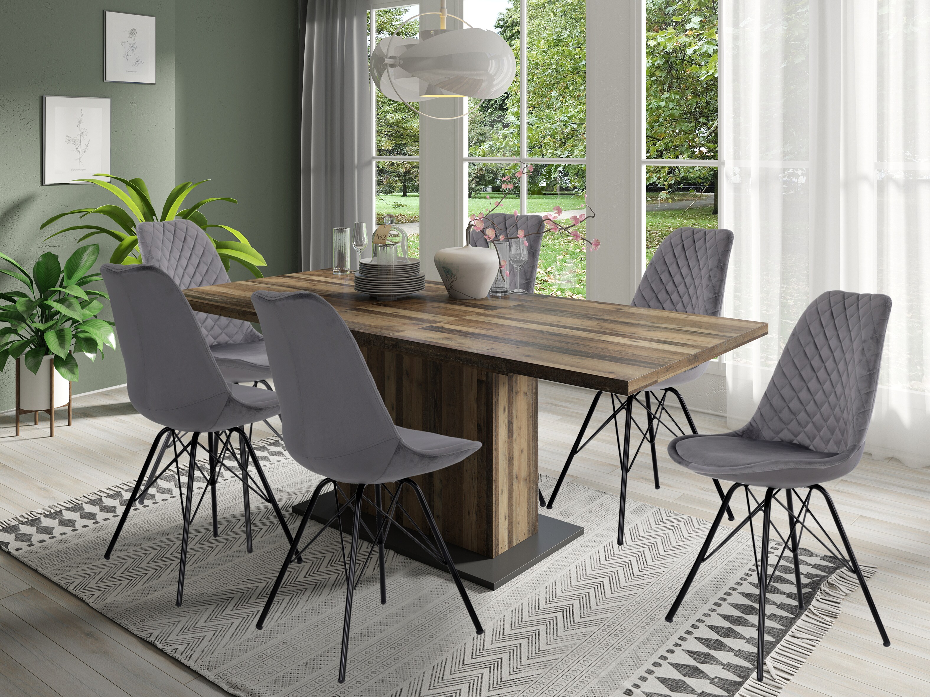 byLIVING Esszimmerstuhl RICA, 2-er Set, Samtbezug grau, Gestell Metall schwarz