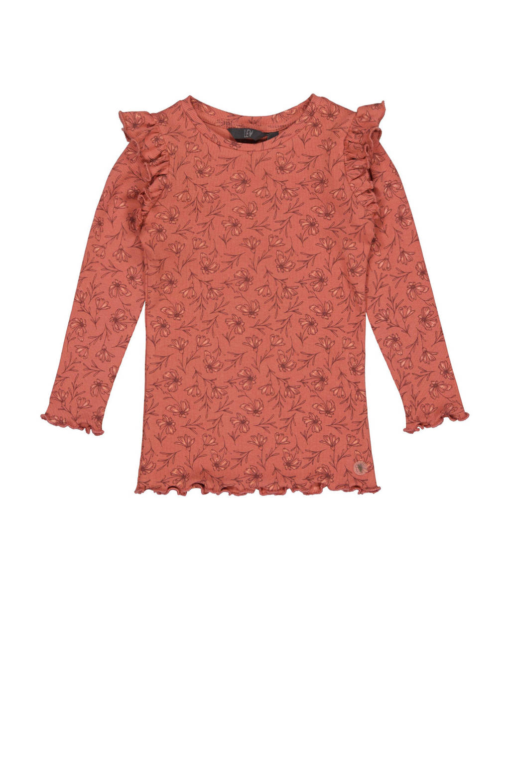 LEVV ribgebreide longsleeve PENNY met all over print en ruches oranjeroze