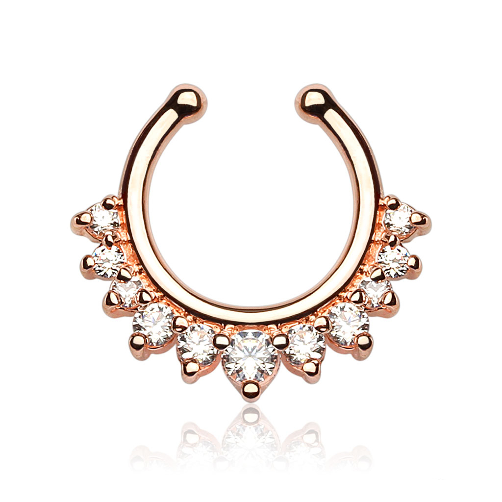 (Ø12mm) Fake Septum / Helix 316L Chirurgenstahl Fake Mehrzweck Piercing mit Strasssteinen - Roségold