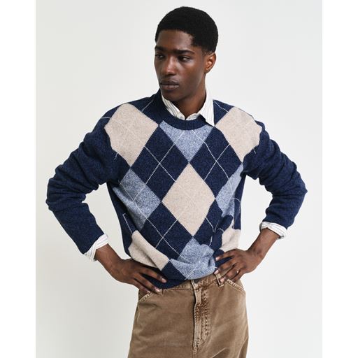 GANT Argyle Sweater, Evening Blue, XL