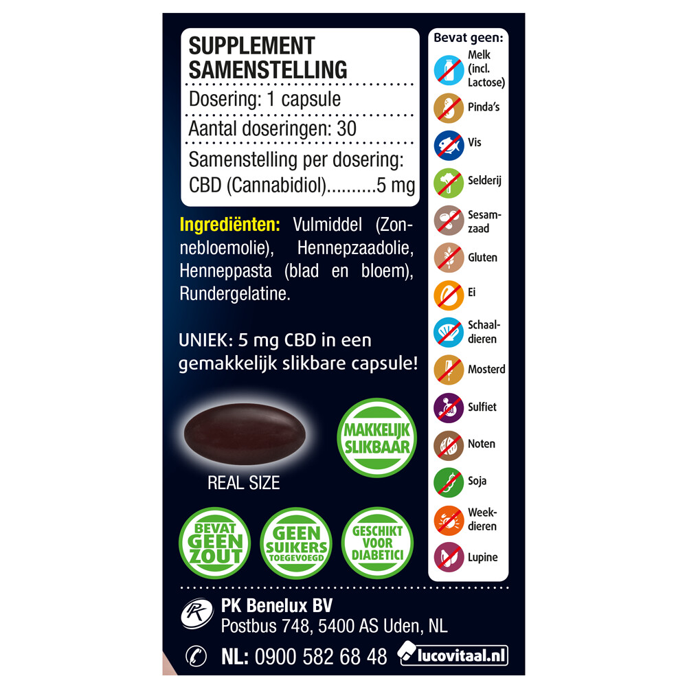 Lucovitaal CBD Cannabidiol 5 mg30 capsules