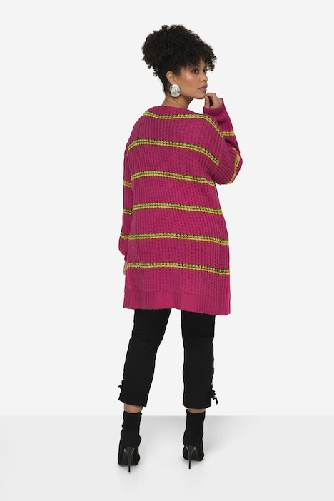 Strickjacke, Ringel, offene Form, Langarm