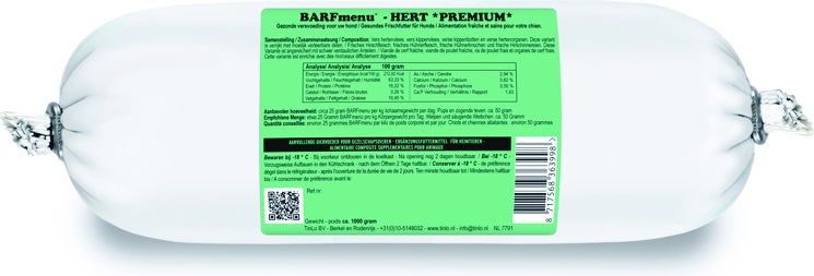BARFmenu diepvries hondenvoer Premium hert 1 kg