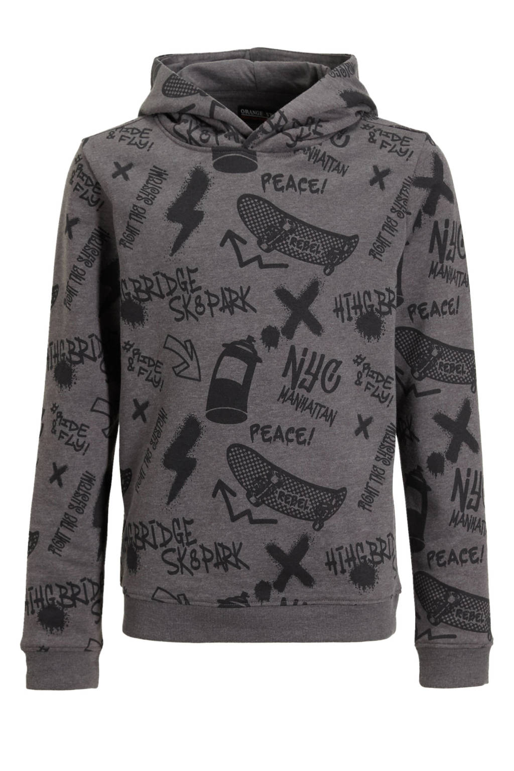 Orange Stars hoodie Rui met alloverprint grijs