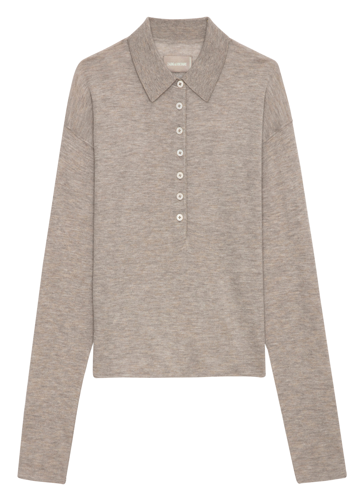 MARLY - Pull droit col polo en cachemire | Beige