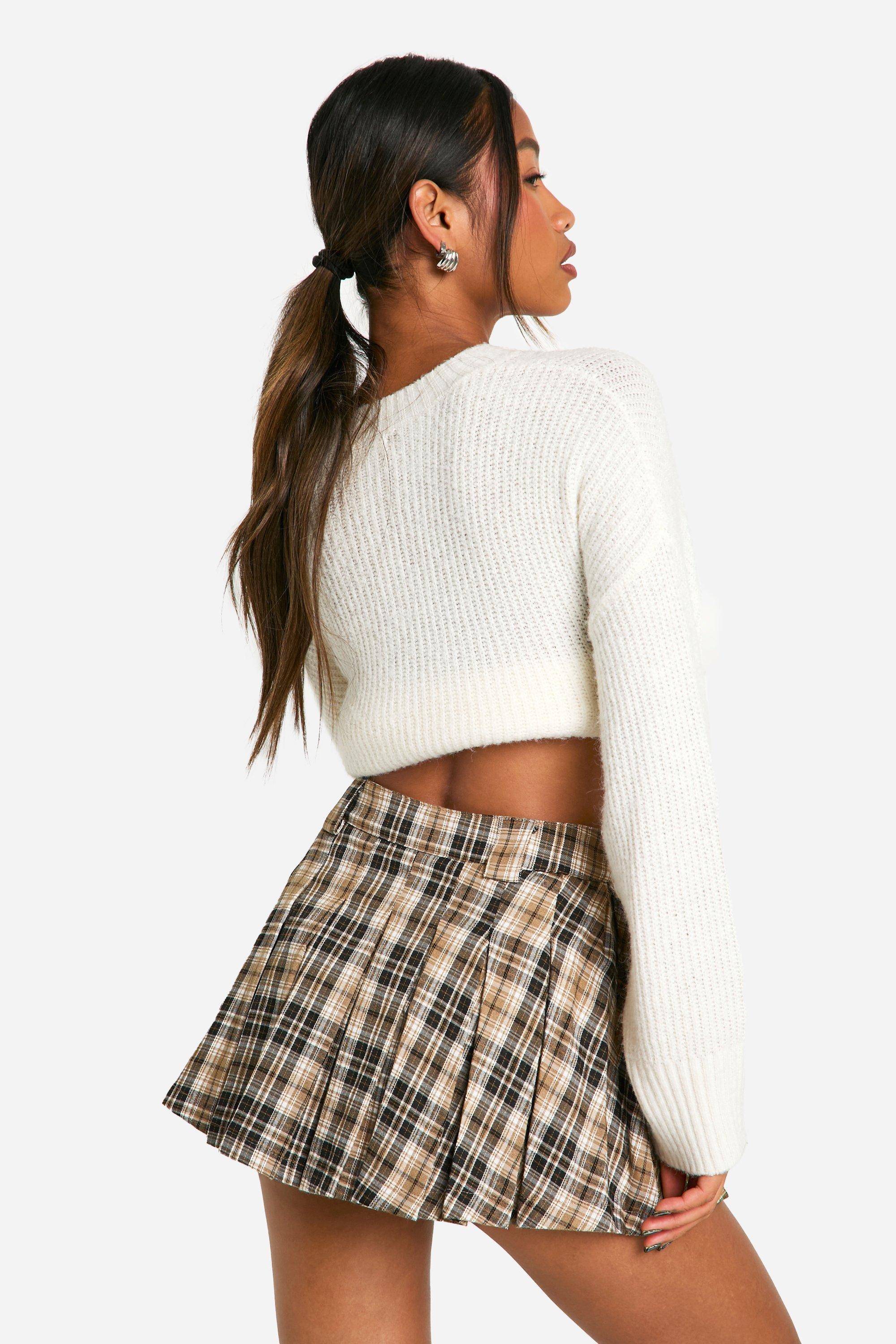 boohoo Check Pleat Mini Skirt