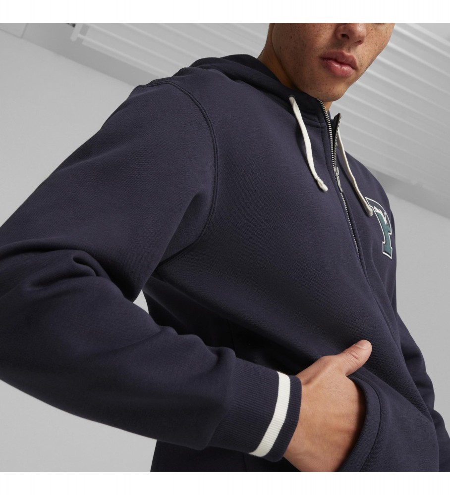 Moletom Puma Squad com zíper frontal, cor azul marinho
