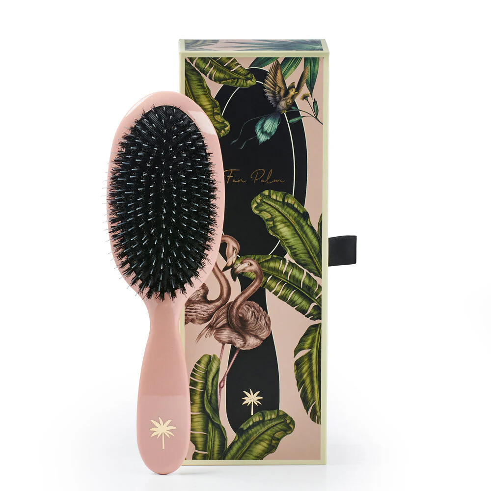 Fan Palm  Medium Vildsvinehår & nylon hårbørste, Blush - Gloss Pink w/Glitter