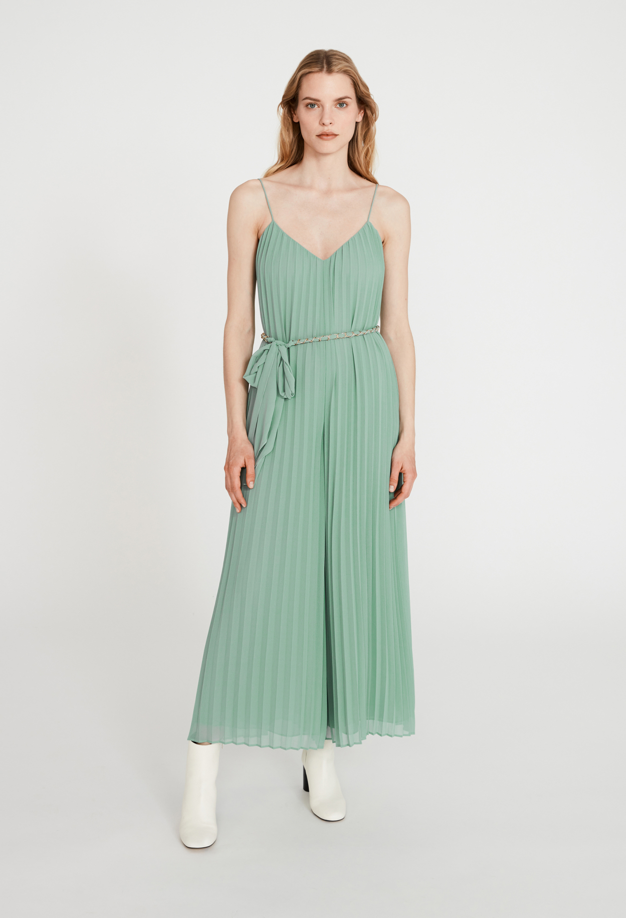 Combi-pantalon plissee &agrave; bretelles