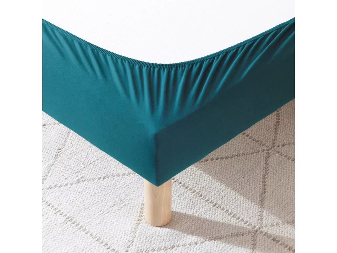 Cache-sommier coton jersey bleu canard 150x190