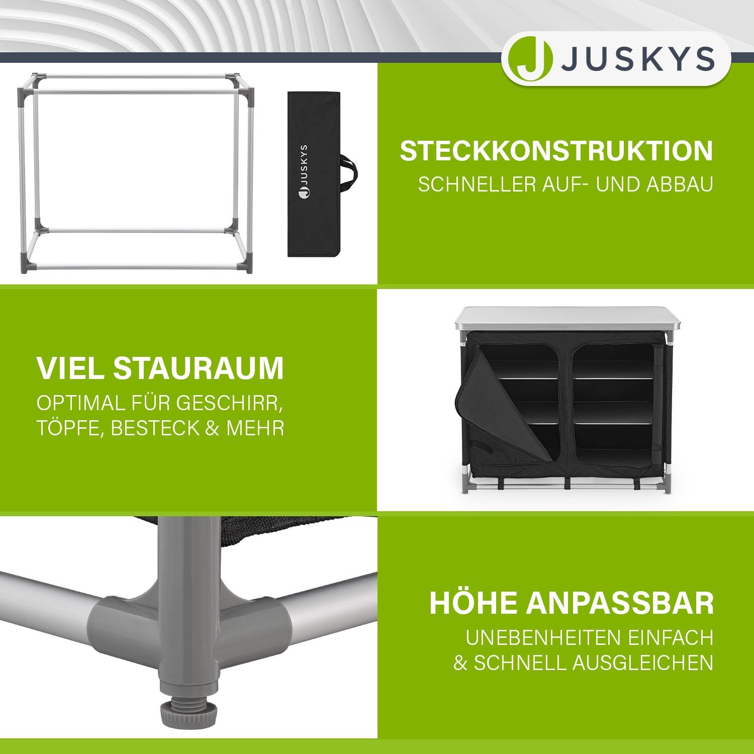 Juskys Campingküche Ruda - Outdoor Küche faltbar mit Schrank - Campingschrank für Zelt - Schwarz