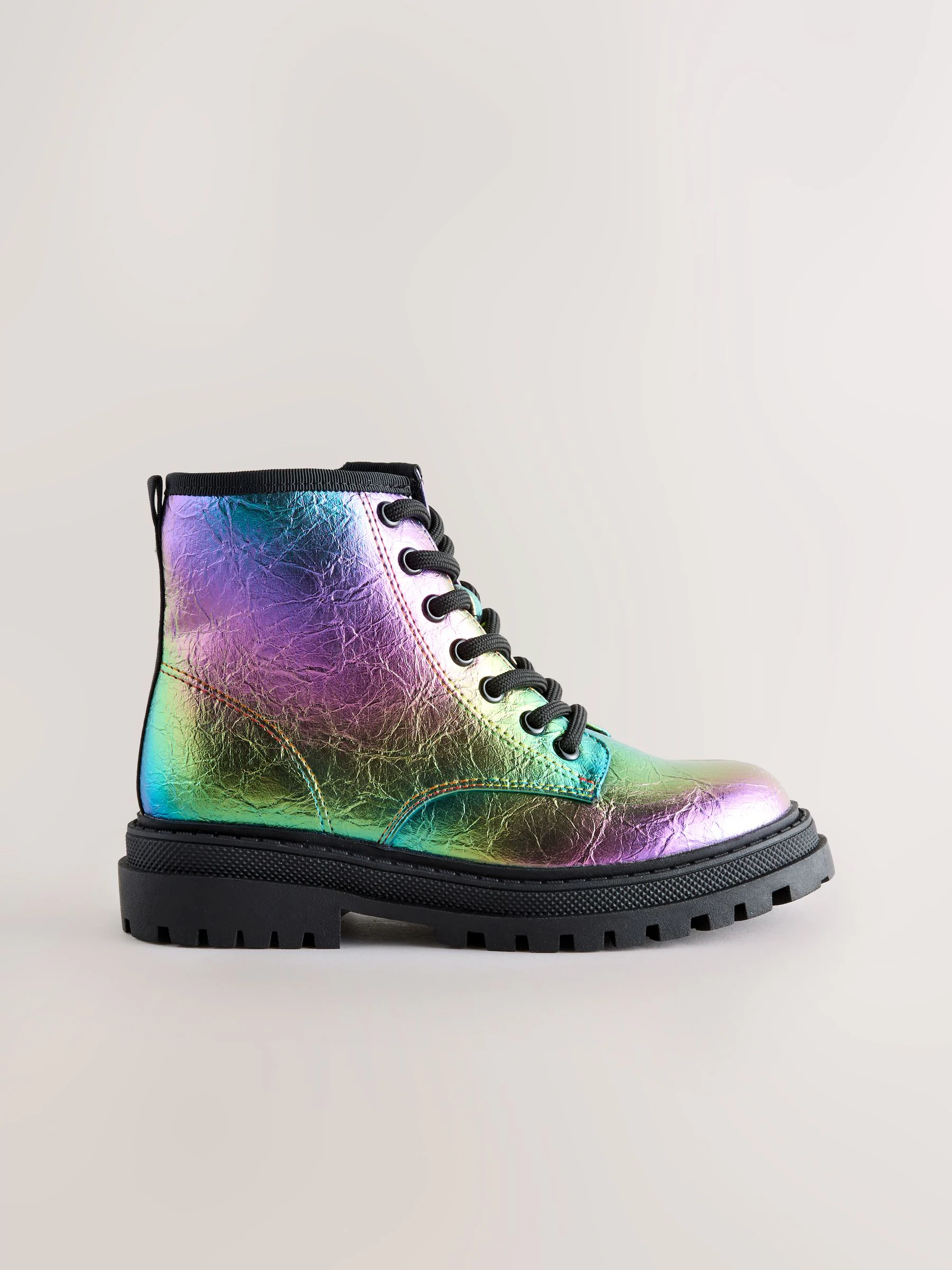 Metallic regenboog - Warmgevoerde enkellaarzen met veters