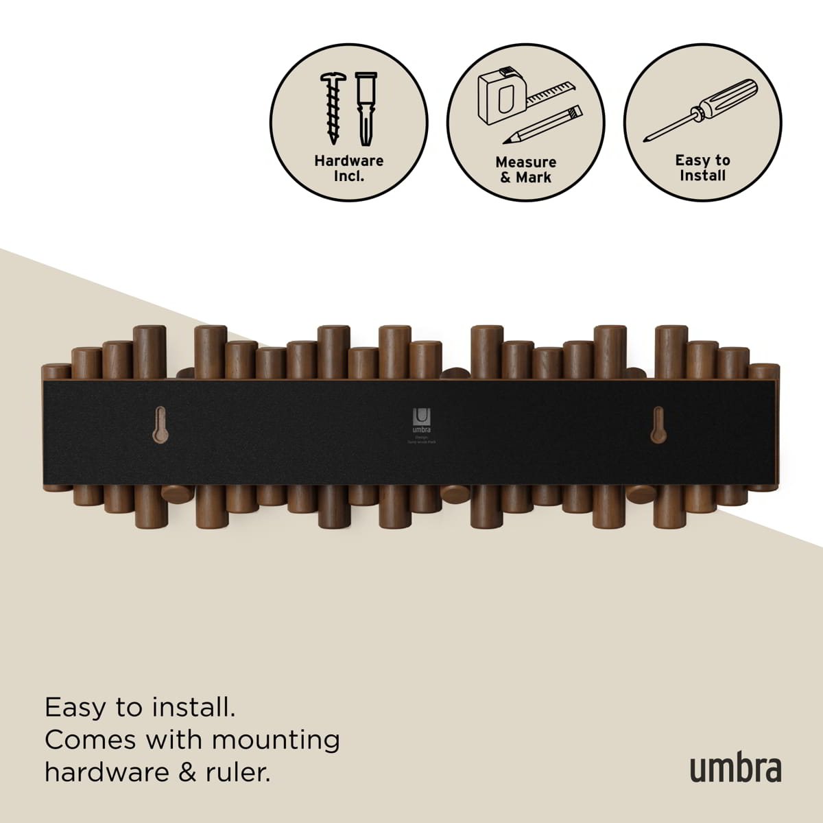 Wandkapstok Umbra Picket 8 haken Walnoot hout