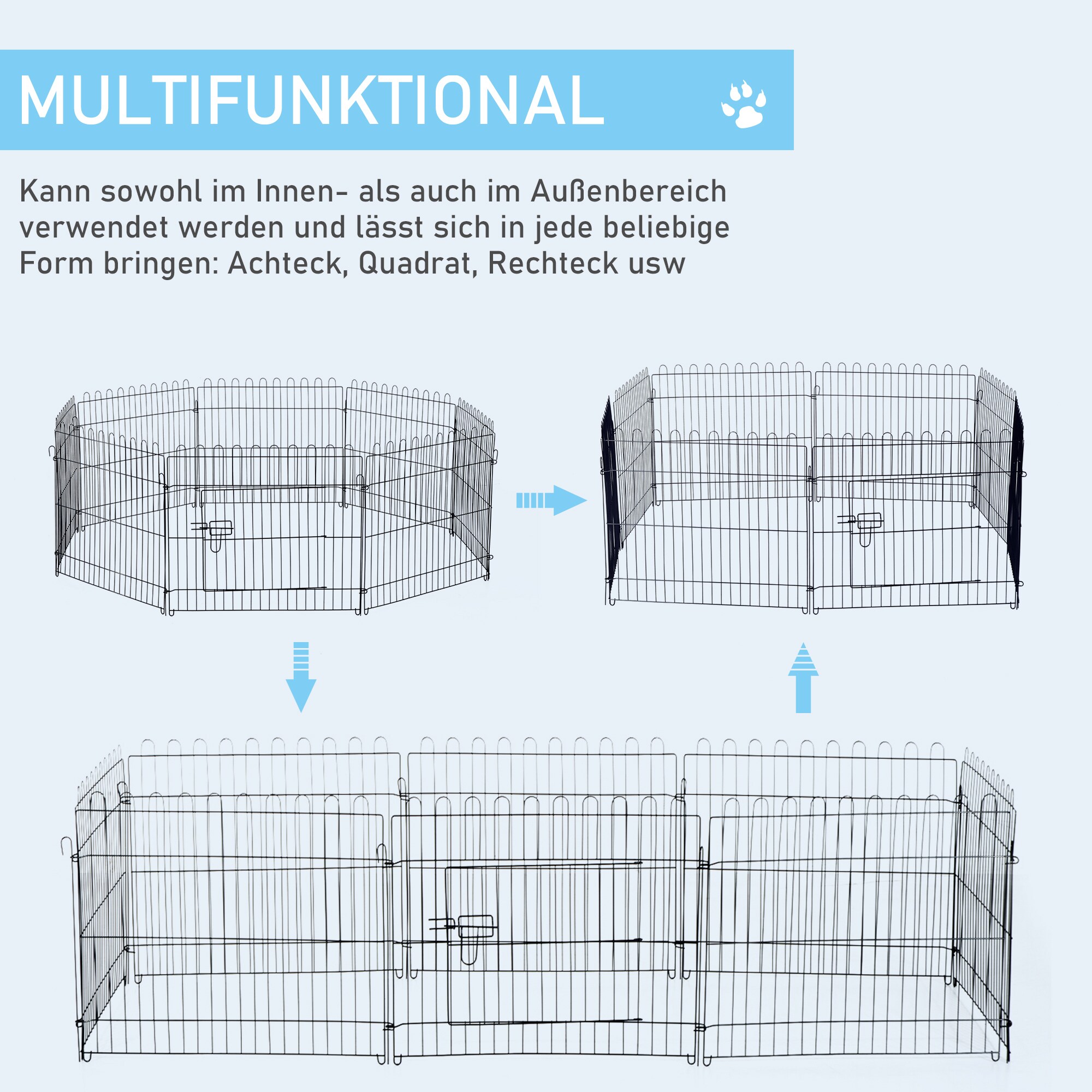 PawHut Freilaufgehege für Hasen, Kaninchen und Hundewelpen schwarz