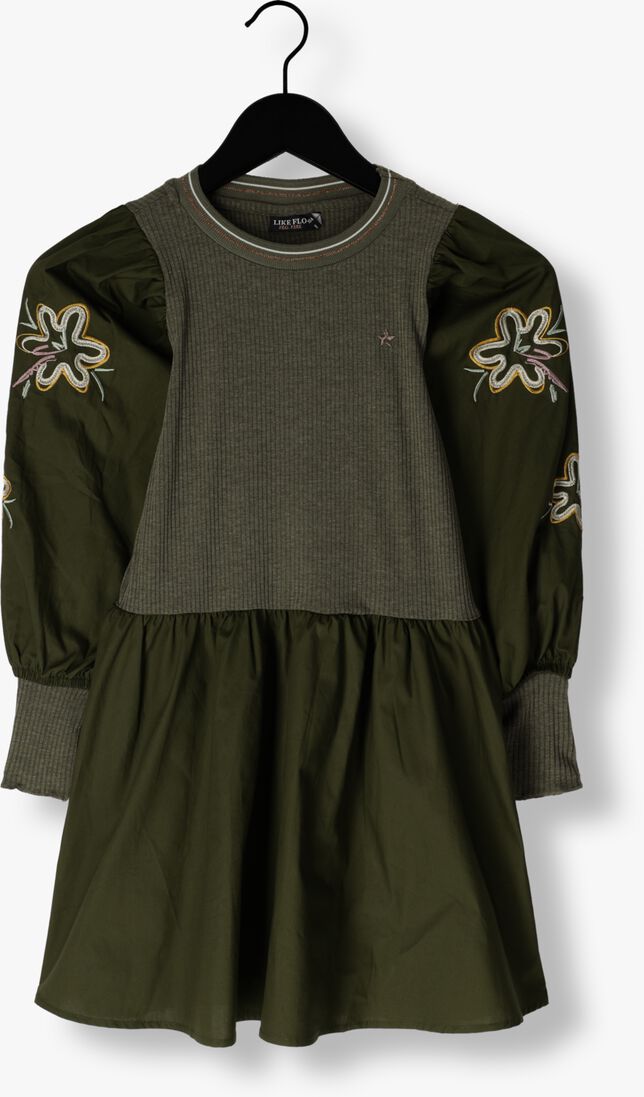 LIKE FLO groene like flo mini jurk woven dress with balloon sleeves