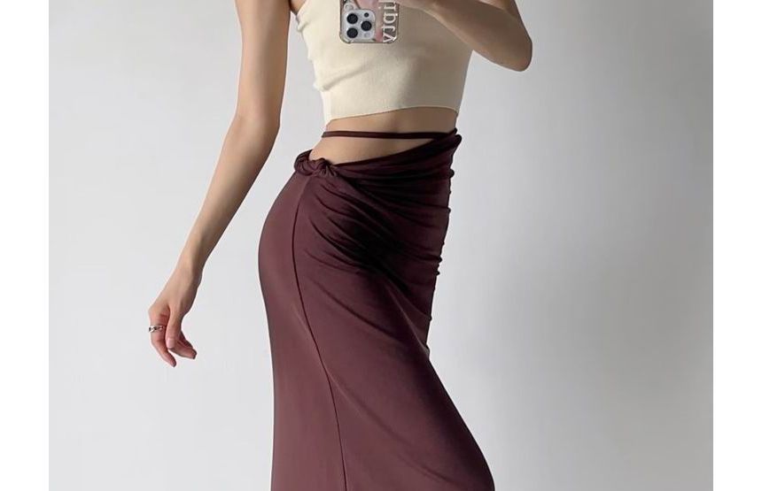 Hollahop - Hoge taille effen asymmetrische maxi H-lijn rok