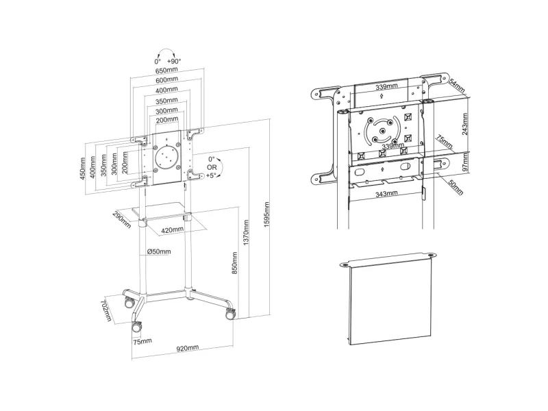 Neomounts NS-M1250 - Vogn med hjul - for LCD display - sort - skærmstørrelse: 37