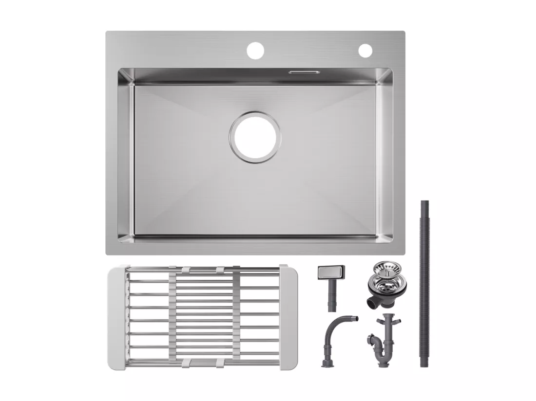 Cecipa max Évier de Cuisine 1 Cuve Inox Brossé 60×45×18 cm - Évier 1 Bac avec Panier de Drainage - Évier de Cuisine Grande Capacité,EU Modèle
