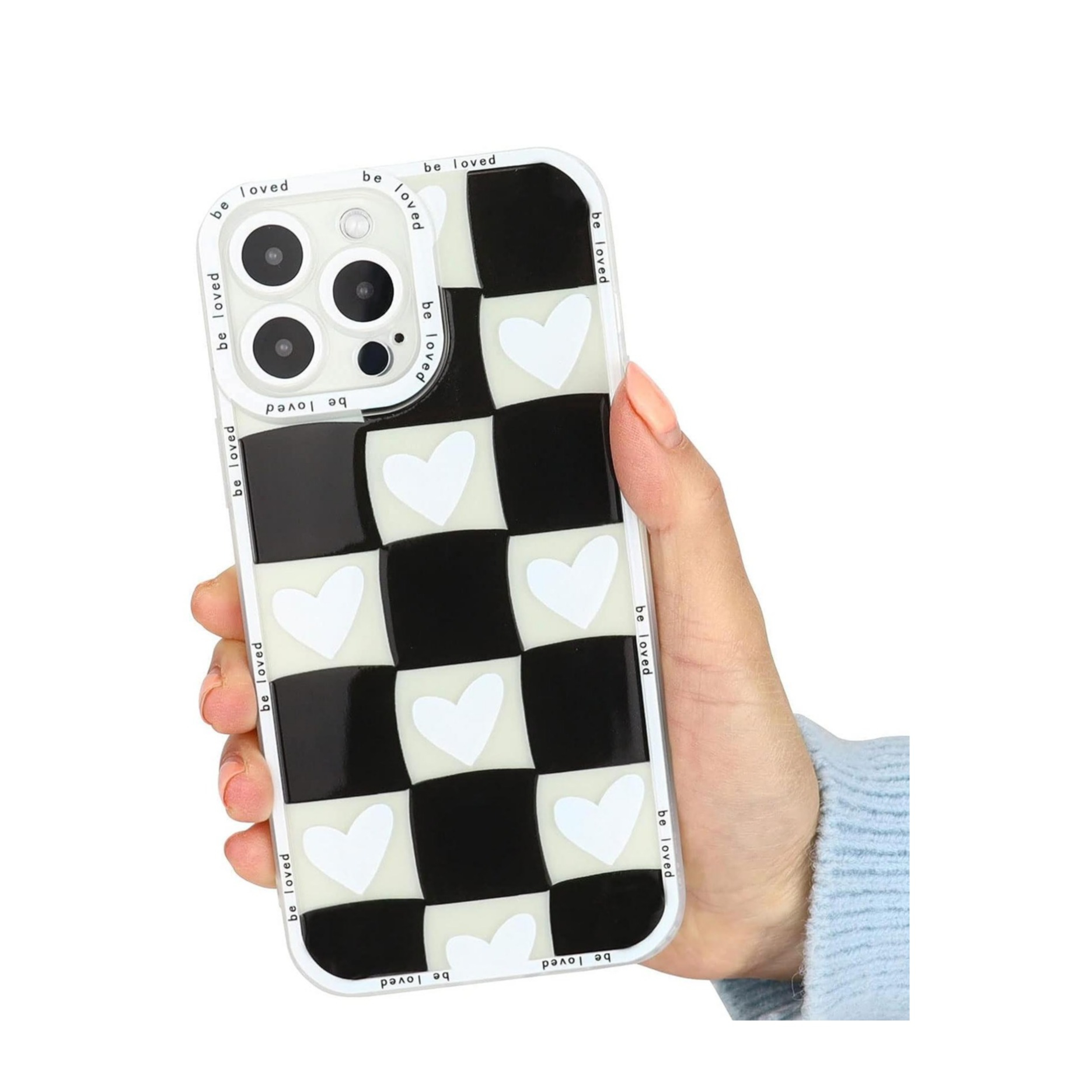 iPhone 14 Pro Max Gummi Case Hülle Kameraschutz im Schachbrettmuster - Schwarz / Weiss