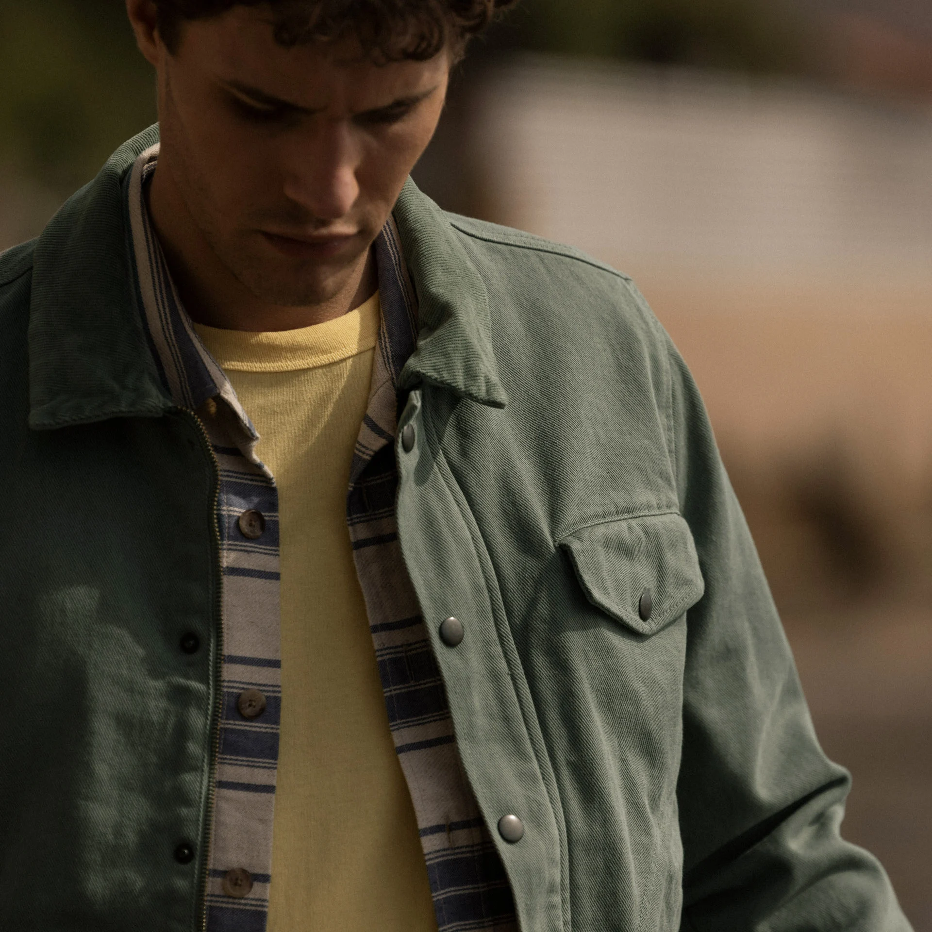 Blouson vert clair col en velours coton - modèle seillon