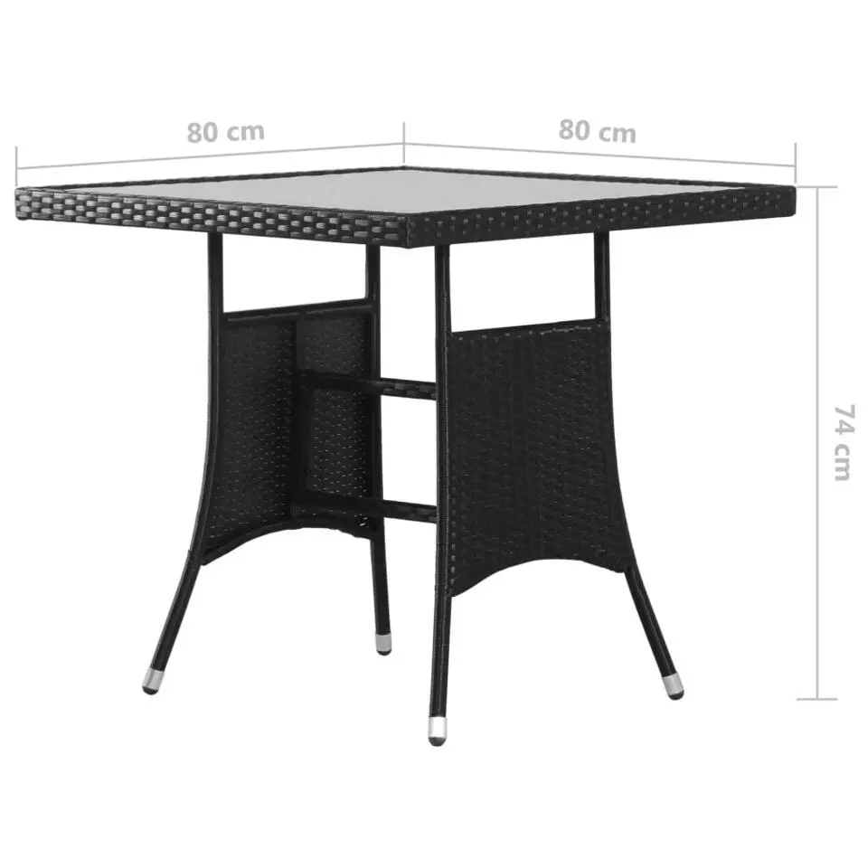 vidaXL - 5-delige Tuinset met wit kussens - Zwart poly rattan - 80x80 cm