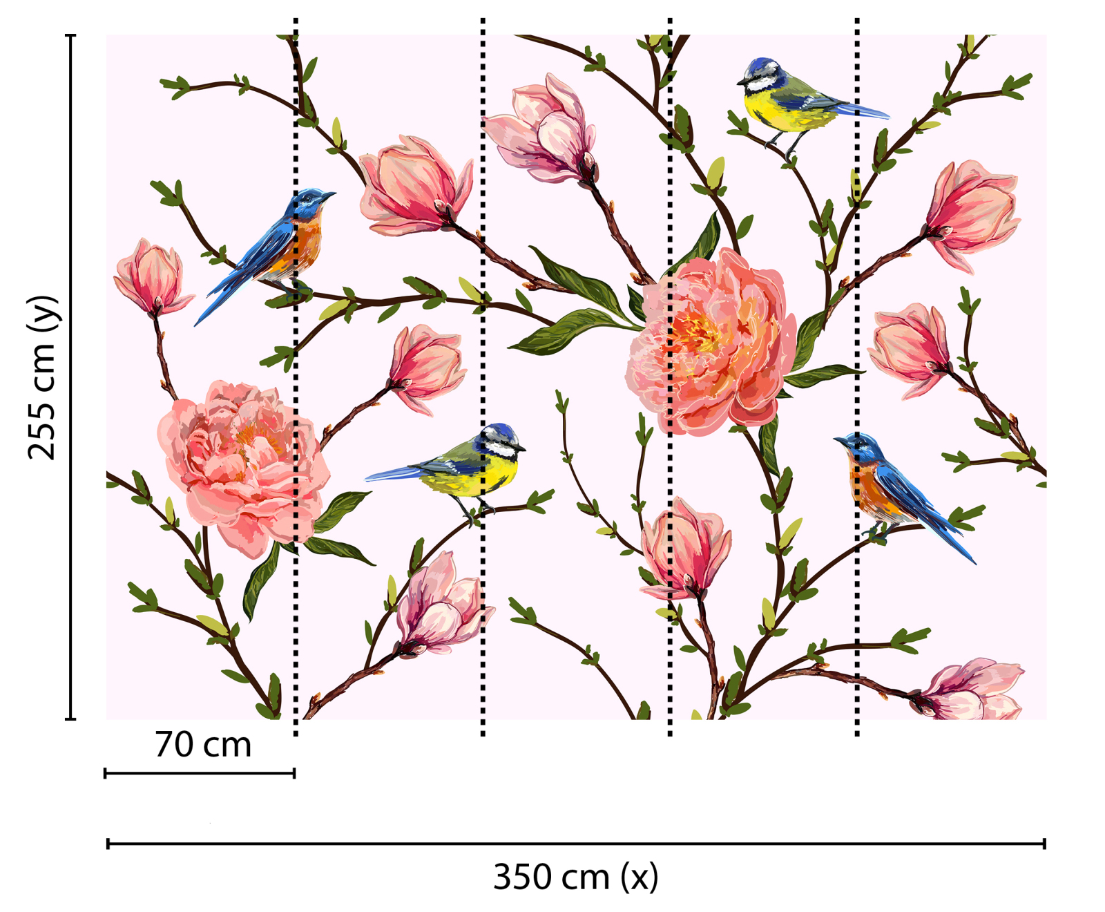 Fototapete DESIGNWALLS - grau-rosa - Blumen - 2,55 Meter