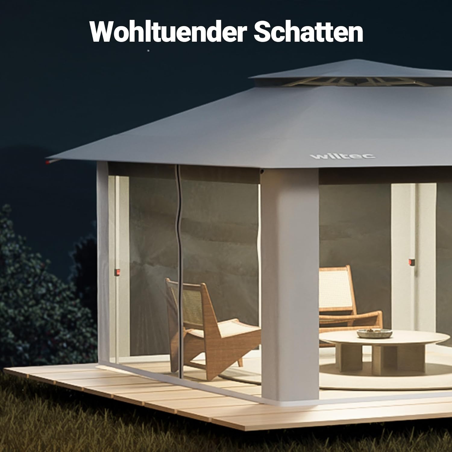 Wiltec Faltpavillon Moskitonetz 4 x 4 m hellgrau, Gartenpavillon mit Rädern und Mückennetz, Partyzelt mit One Push-Technik und verstellbaren Beinen