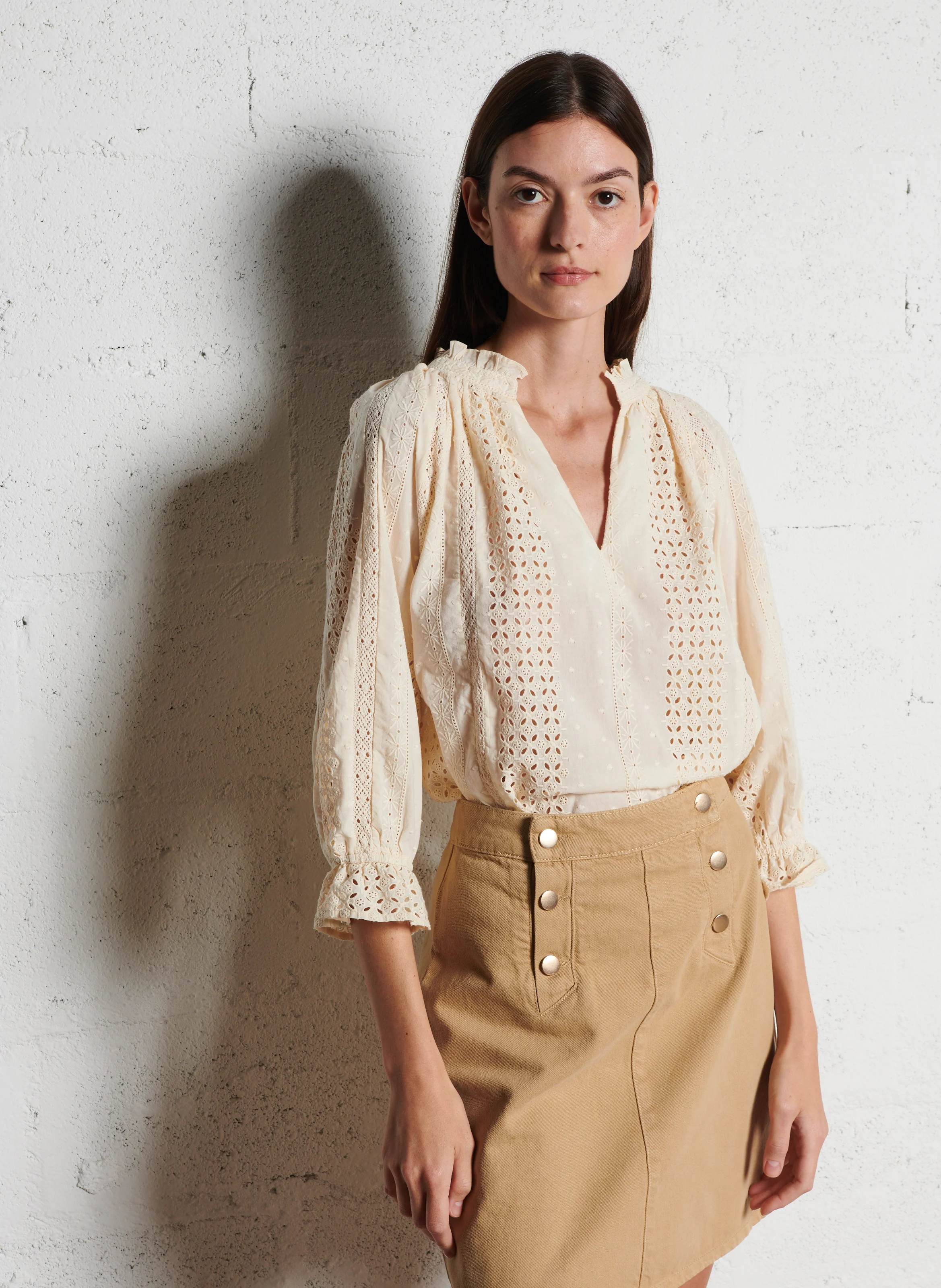 BLONDIE - Blouse ample brodée en coton | Beige