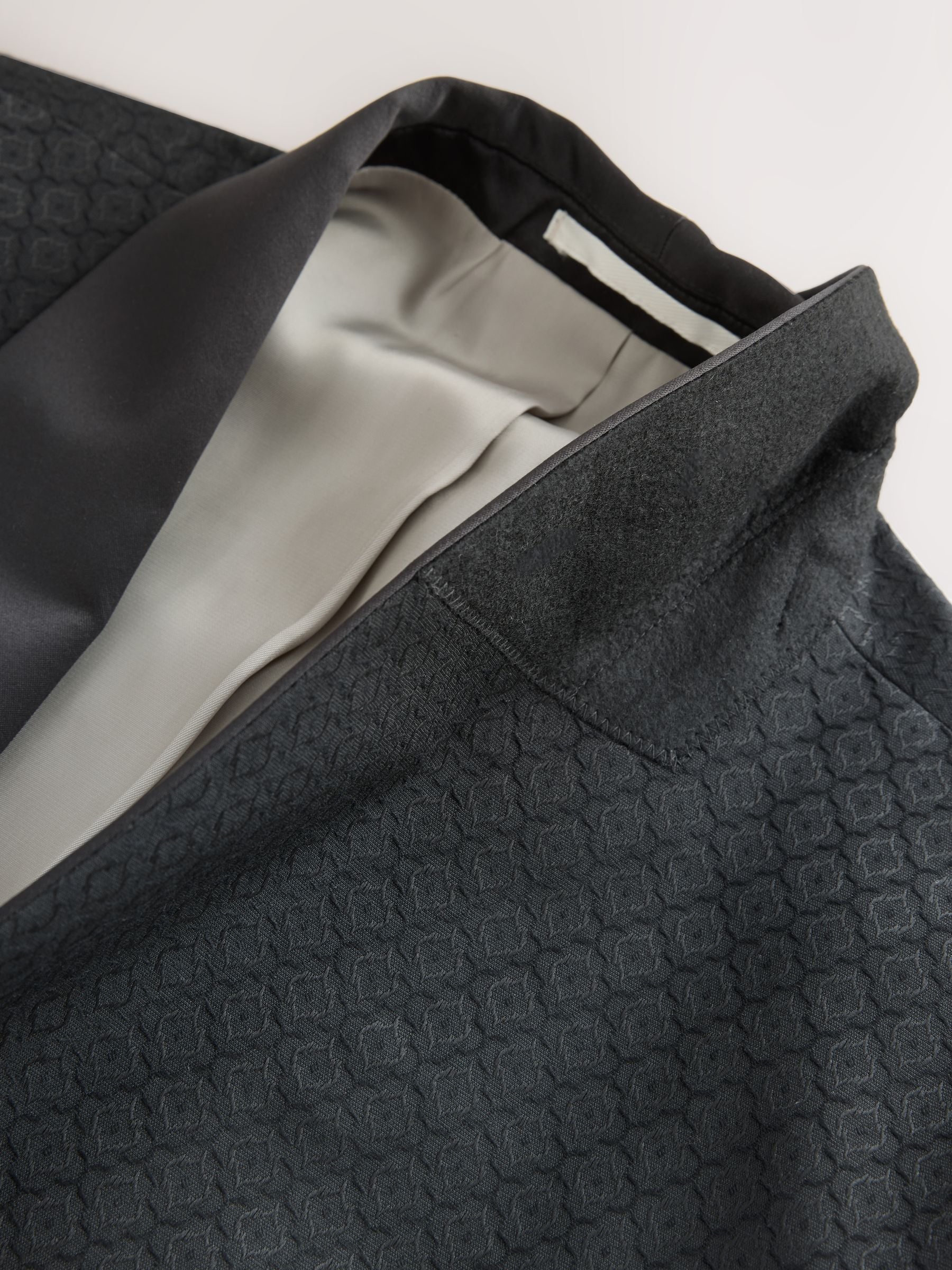 Zwart - Slim Fit Jacquard Tuxedo Suit Jacket