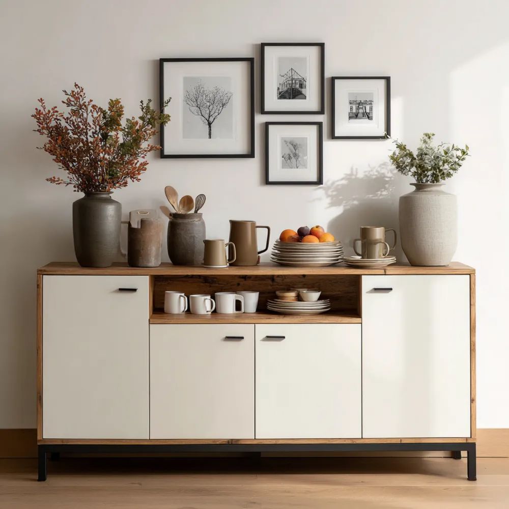 Sideboard aus Holz Weiß 120x80x40 cm - Skandinavisches Design