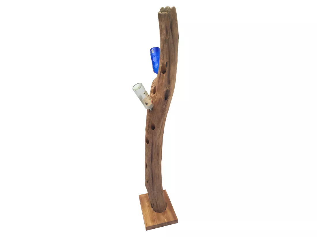 Range-bouteilles tronc d'arbre en teck 184 cm socle carré - TOKELA