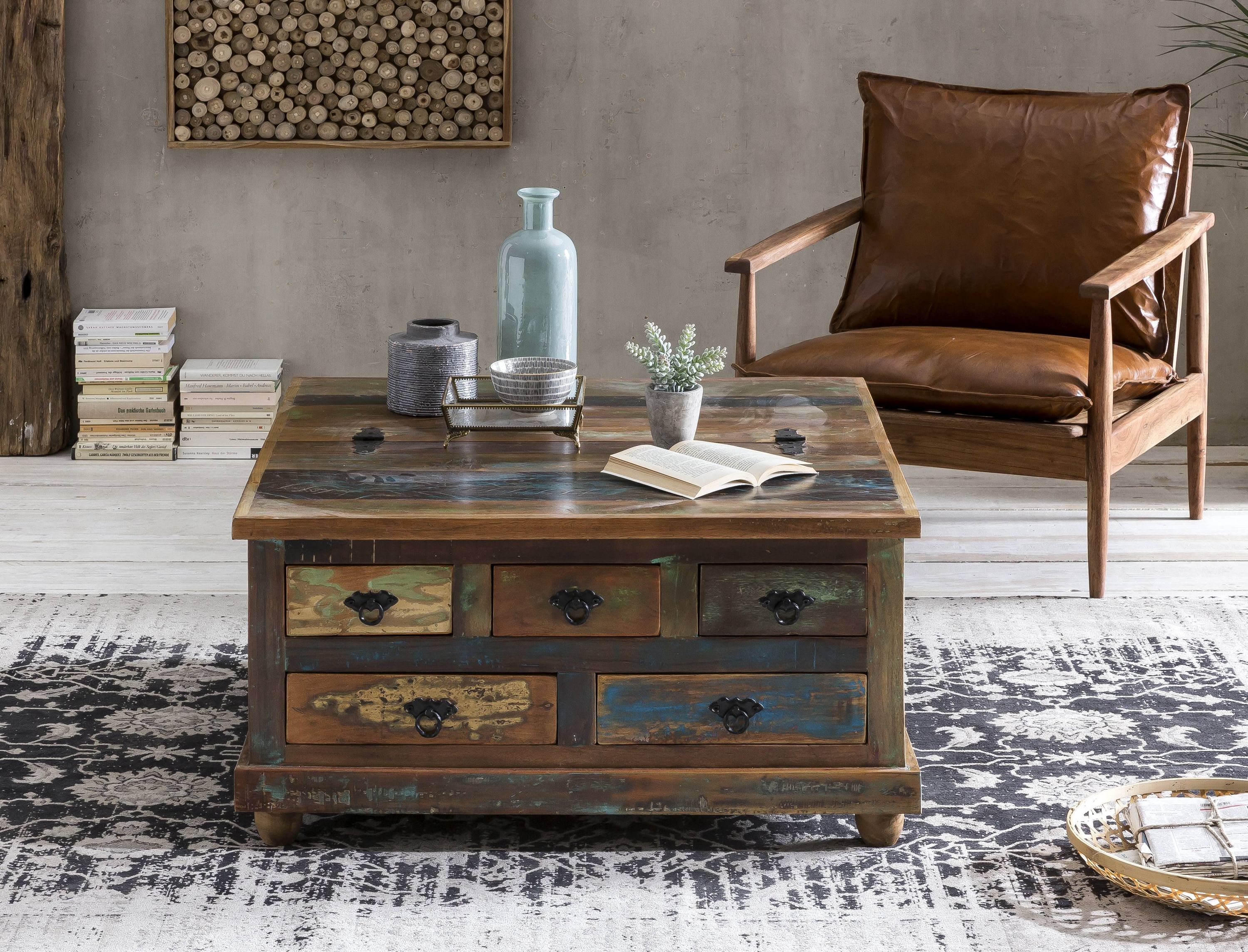 Couchtischtruhe Altholz Couchtisch Wohnzimmer Tisch Beistelltisch Sofatisch