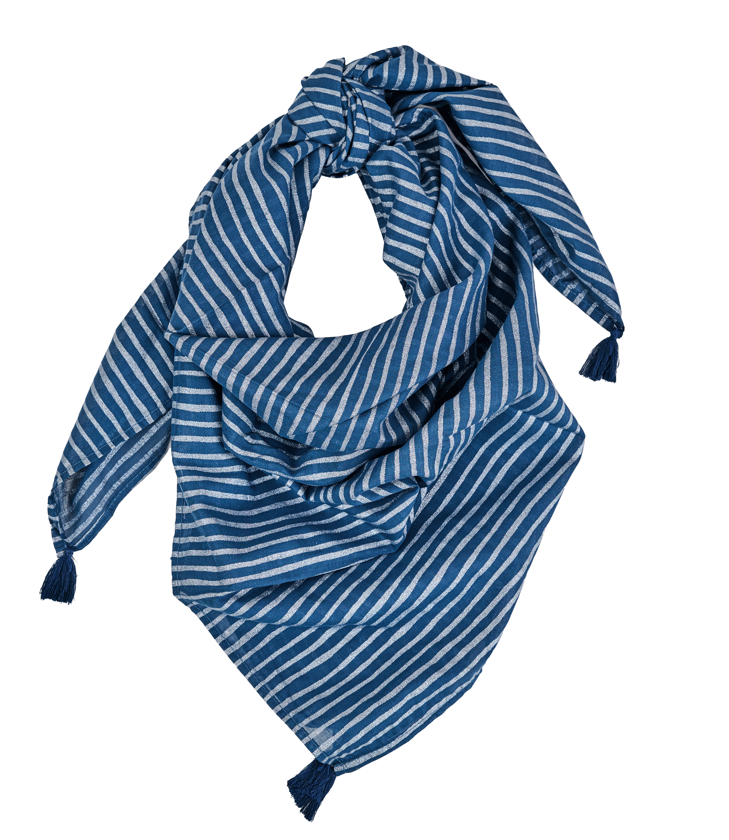 Foulard Pompon Rayé Argent Marine