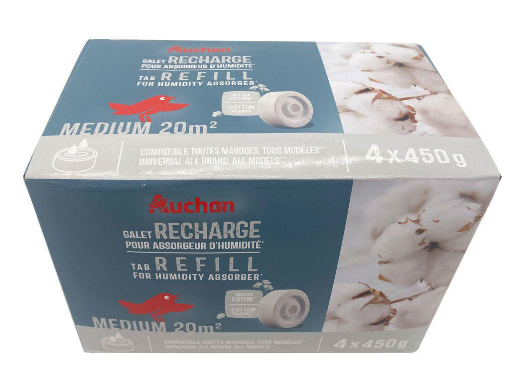 RECARGA PARA DESUMIDIFICADOR AUCHAN ALGODÃO 4X450G