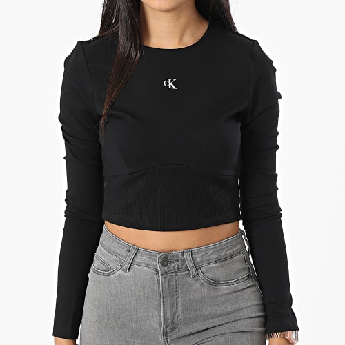 Tee Shirt Manches Longues Femme Crop 9917 Noir