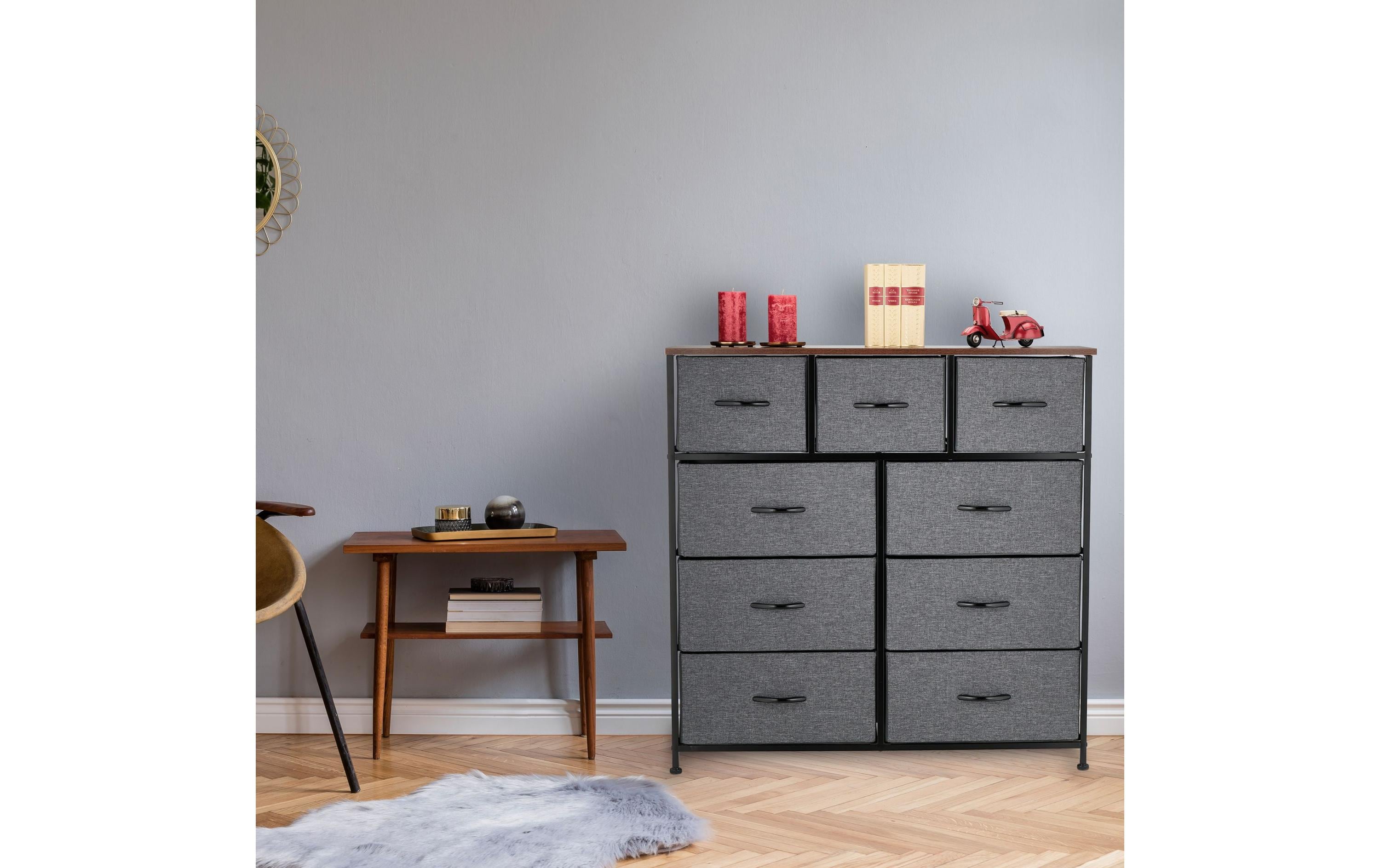 Kommode mit 9 Schubladen 100 x 100 cm, Dunkelgrau/Schwarz<br>Schlafzimmerkommode
