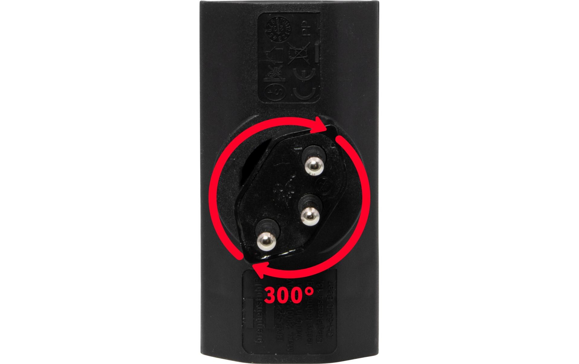 Flachstecker 2 x T13, 300° drehbar, flach, SchwarzExtra flacher und platzsparender T-Abzweigstecker