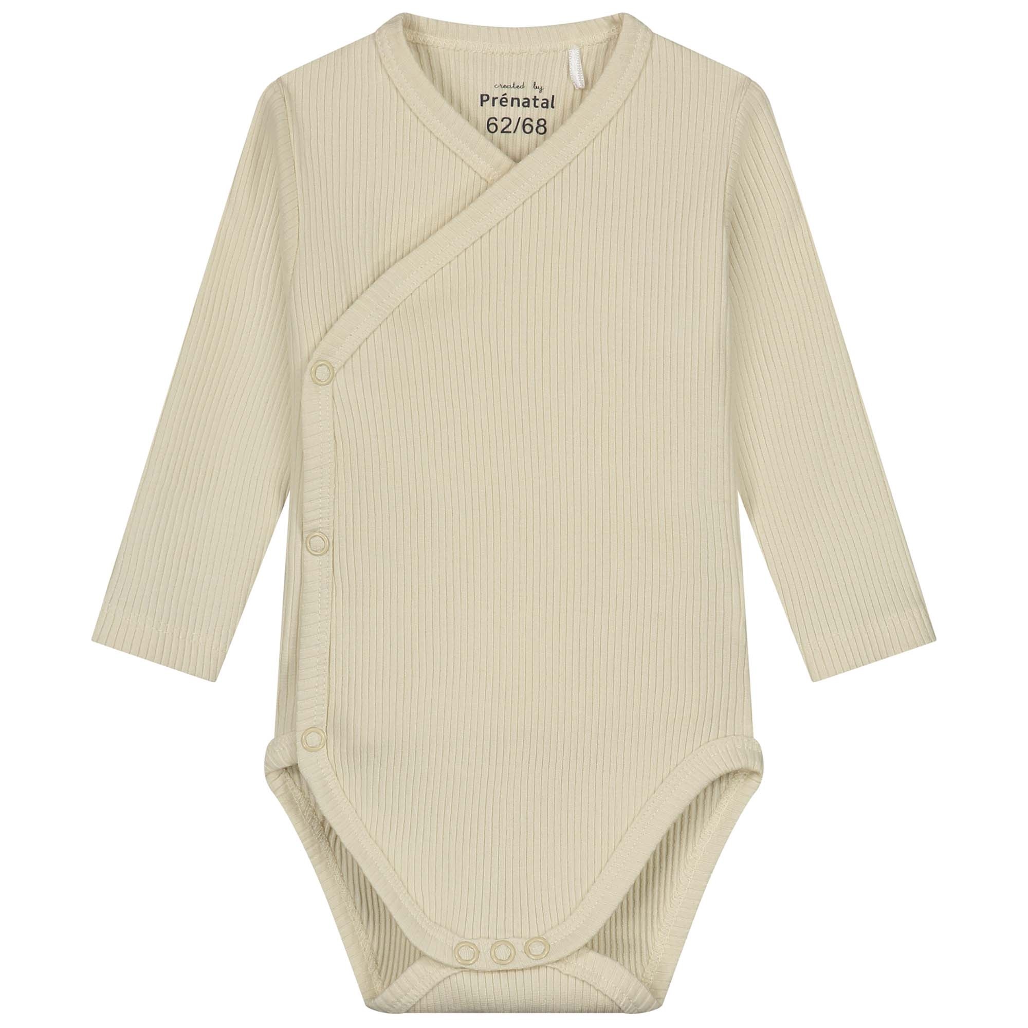 Prénatal newborn overslagromper rib lange mouwen effen beige