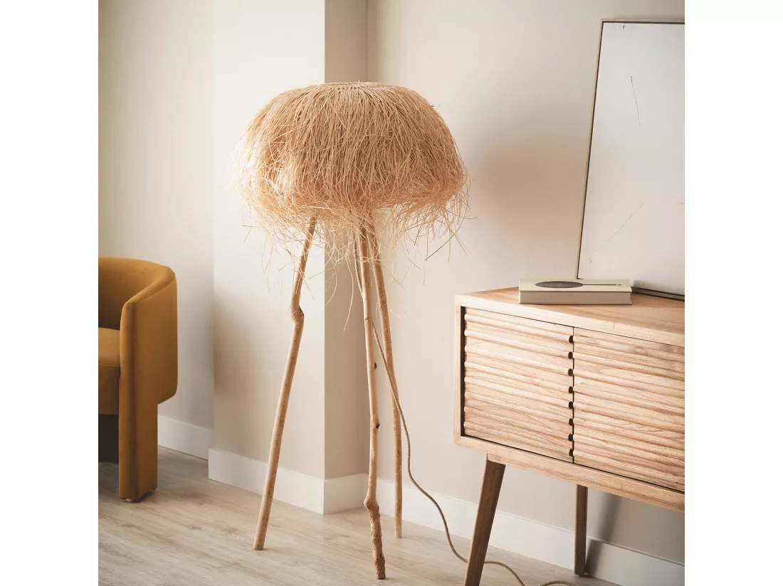 lampadaire en rotin Lasje Naturel