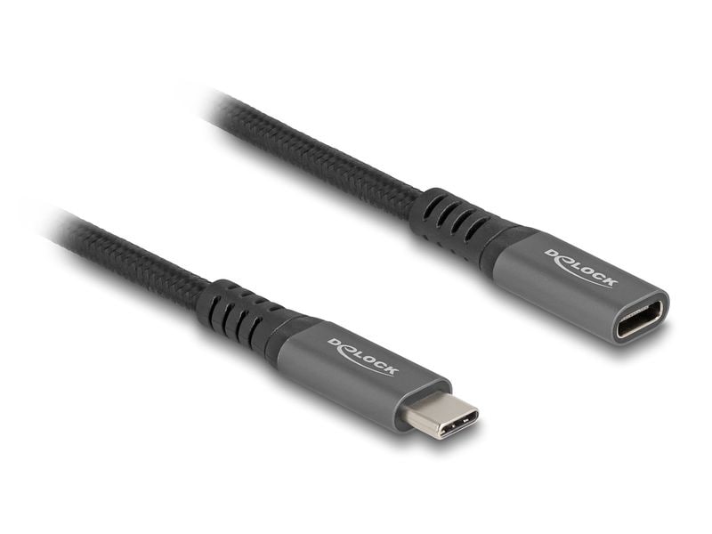 Delock USB 3.1-Verlängerungskabel 10Gbps PD 100 W USB C - U Delock USB 10 Gbps Verlängerungskabel USB Type-C Stecker zu Buchse PD 3.0 100 W 1 m grau Metall